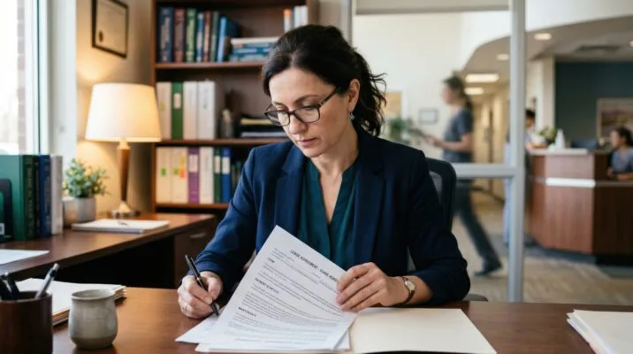 Property professional reviewing a lease agreement during the eviction process