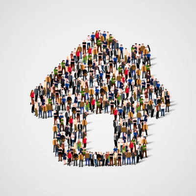 People forming the shape of a house to represent rental occupancy standards