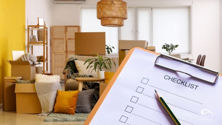 a move-out checklist with a cozy background