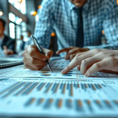 Real estate investor reviewing financial charts and investment data