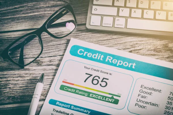 credit report score of 765, rated as excellent