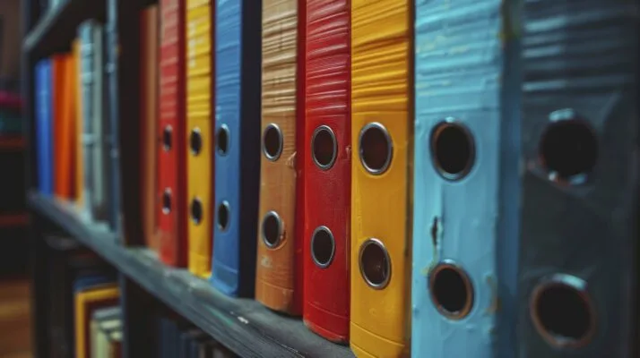 A bookshelf of record books