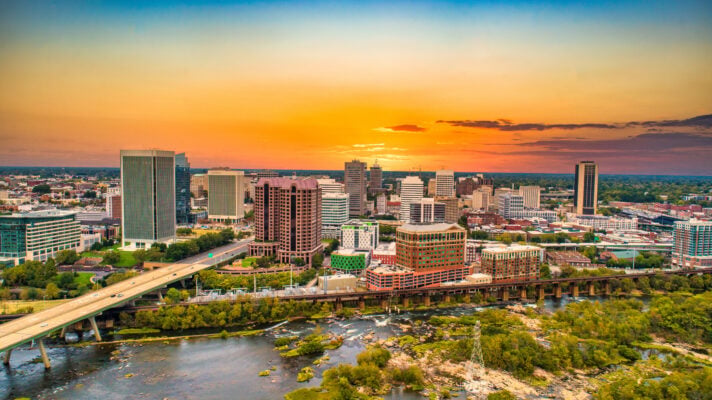Richmond, Virginia, USA Downtown Drone Skyline 