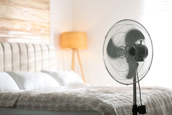 Modern electric fan in bedroom.