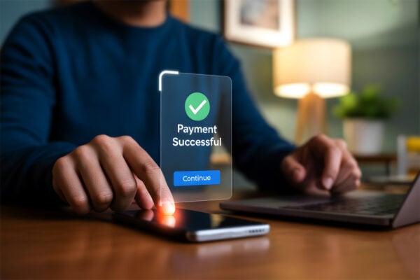 Digital rent payment showing a successful online transaction