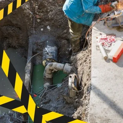 Utility worker repairing a water main break in Baltimore