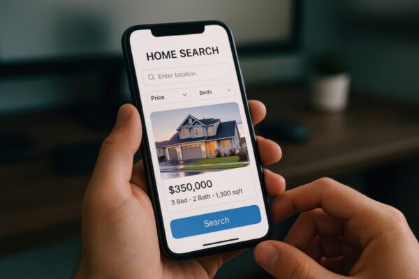 renter searching for apartments on a smartphone and browsing rental listings