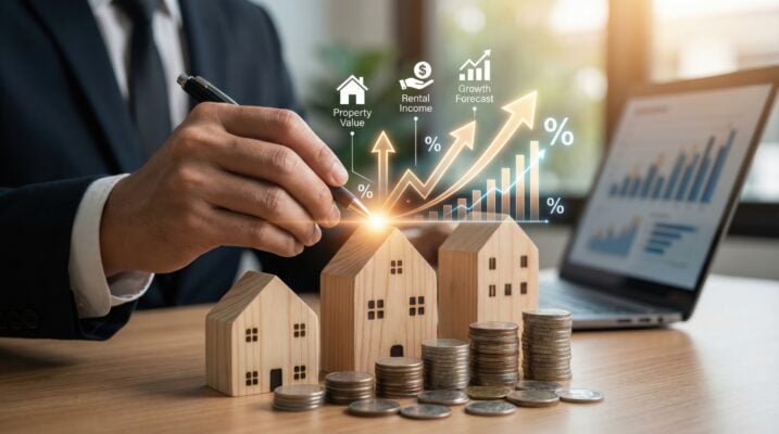 Rental property investment growth with income and performance metrics