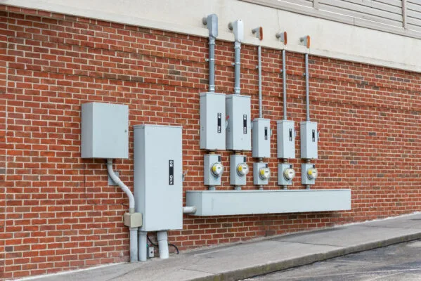 Electrical panels and utility meters serving multiple units at a rental property