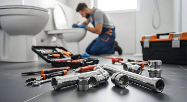 Plumber completing rental property plumbing maintenance