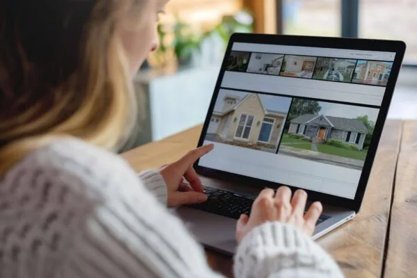Prospective tenant browsing online rental listings before applying for a rental property.
