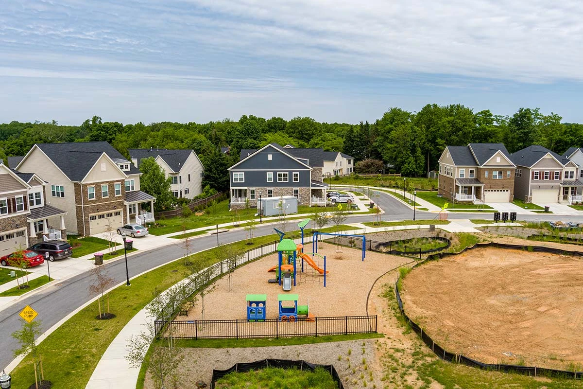 Low level aerial view of a tot lot in a residential neighborhood | Bay Property Management Group